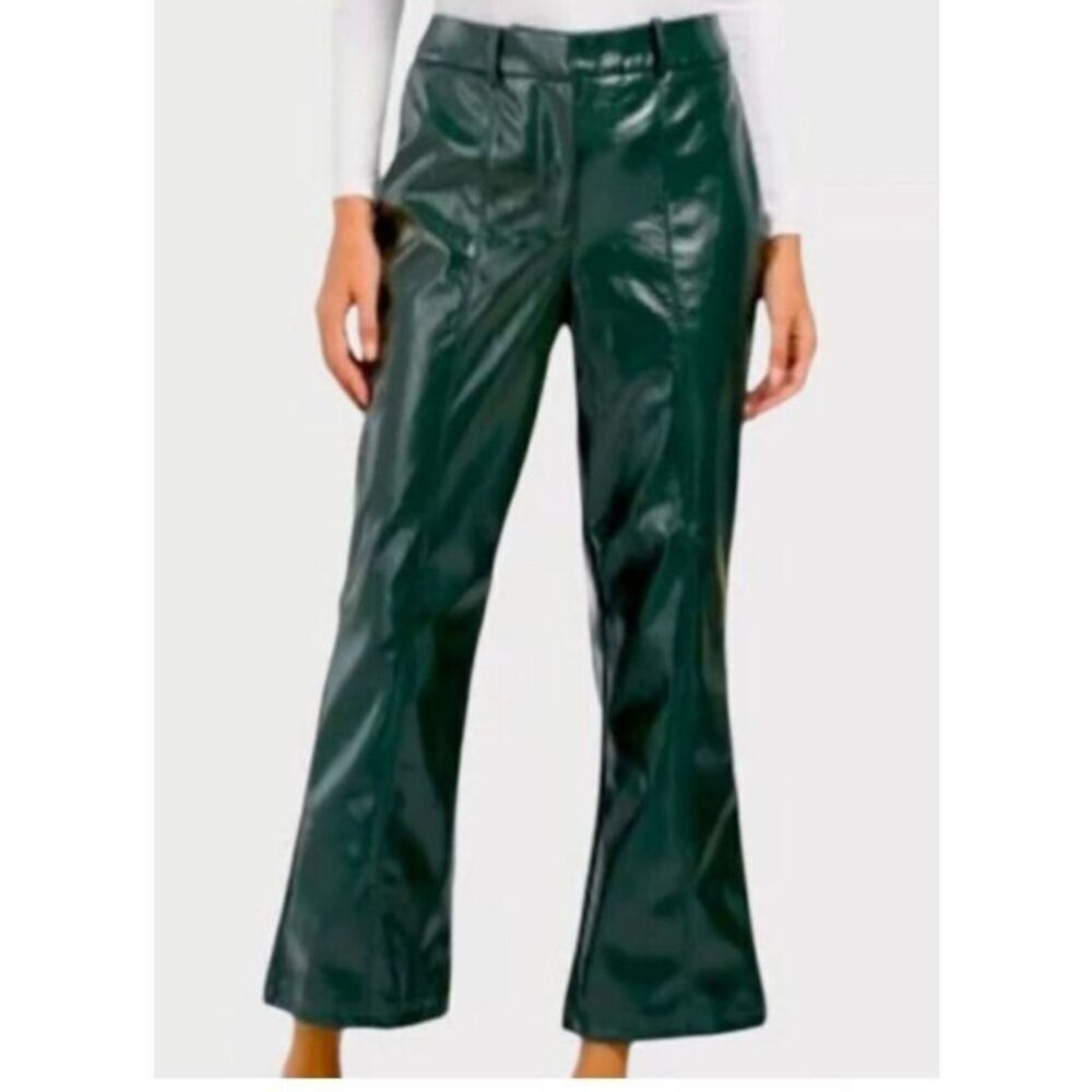 7 For All Mankind Pants Size Medium Green Faux Leather Cropped Wide‎ Leg